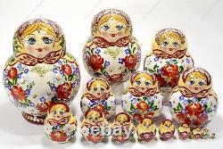 15 Piece Set Gorgeous Russian Authentic Matryoshka Nesting Dolls 15pcs Yellow