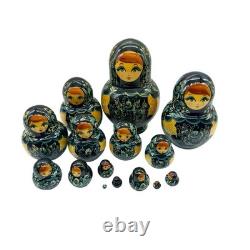 15 Piece Set Gorgeous Russian Authentic Matryoshka Nesting Dolls Wood Signed