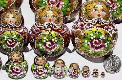 15 Piece Set Gorgeous Russian Traditional Matryoshka Nesting Dolls Blue 15pcs