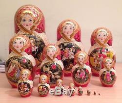 15 dolls, Russian Matryoshka, by the author, height 11,8, gilding Potala, Palekh
