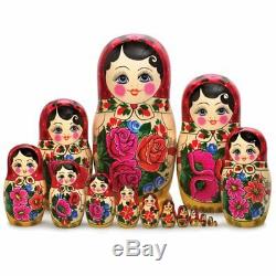 15-pc Traditional Russian Nesting Doll with Floral Pattern SEMENOVSKAYA matryoshka