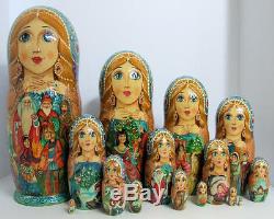 15pcs Hand Painted One of a KInd Russian Nesitng Doll Twelve Months by Frolova