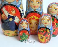 15pcs Hand Painted Russian Nesting Doll One of a Kind Sadko by Smirnova
