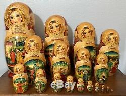 17 Signed Russian Nesting Dolls Matryoshka Hand Painted Gold Trimmed 18 Pieces