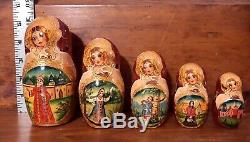 17 Signed Russian Nesting Dolls Matryoshka Hand Painted Gold Trimmed 18 Pieces