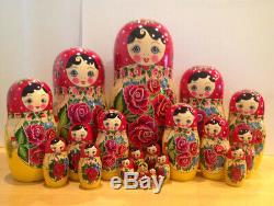 18 Large Authentic Russian Semenov Traditional Nesting Doll Hand Painted 28 Pcs