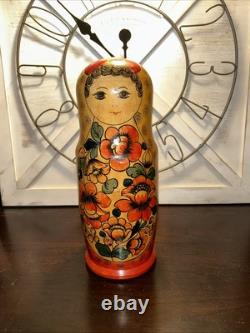 1988 USSR 13 Inch Tall 9 Pce Traditional Matryoshka Nesting Doll Incomplete