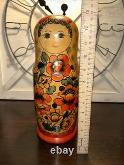 1988 USSR 13 Inch Tall 9 Pce Traditional Matryoshka Nesting Doll Incomplete