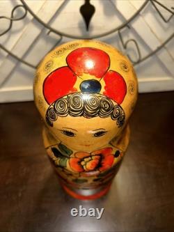 1988 USSR 13 Inch Tall 9 Pce Traditional Matryoshka Nesting Doll Incomplete
