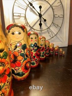 1988 USSR 13 Inch Tall 9 Pce Traditional Matryoshka Nesting Doll Incomplete