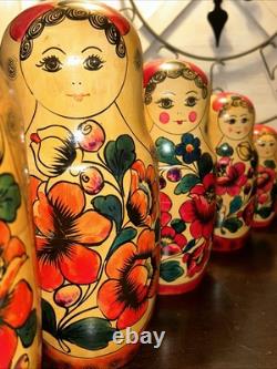 1988 USSR 13 Inch Tall 9 Pce Traditional Matryoshka Nesting Doll Incomplete