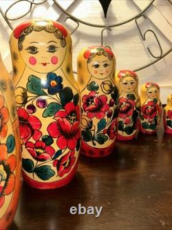 1988 USSR 13 Inch Tall 9 Pce Traditional Matryoshka Nesting Doll Incomplete