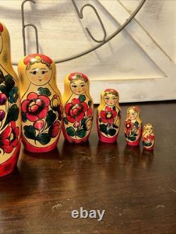 1988 USSR 13 Inch Tall 9 Pce Traditional Matryoshka Nesting Doll Incomplete