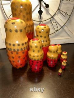 1988 USSR 13 Inch Tall 9 Pce Traditional Matryoshka Nesting Doll Incomplete