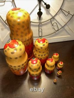 1988 USSR 13 Inch Tall 9 Pce Traditional Matryoshka Nesting Doll Incomplete