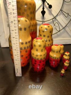 1988 USSR 13 Inch Tall 9 Pce Traditional Matryoshka Nesting Doll Incomplete