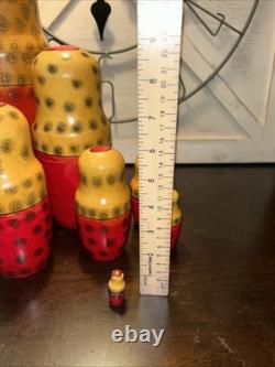 1988 USSR 13 Inch Tall 9 Pce Traditional Matryoshka Nesting Doll Incomplete