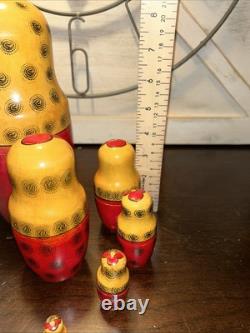 1988 USSR 13 Inch Tall 9 Pce Traditional Matryoshka Nesting Doll Incomplete