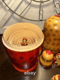 1988 USSR 13 Inch Tall 9 Pce Traditional Matryoshka Nesting Doll Incomplete