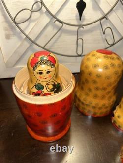 1988 USSR 13 Inch Tall 9 Pce Traditional Matryoshka Nesting Doll Incomplete