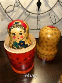 1988 USSR 13 Inch Tall 9 Pce Traditional Matryoshka Nesting Doll Incomplete