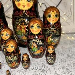 1992 VTG Russian Fairytale Nesting DOLL Hand Painted Signed 9.5- 10 Pce