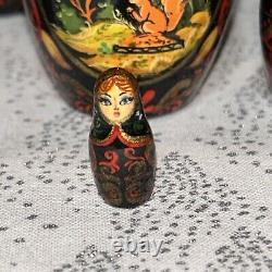 1992 VTG Russian Fairytale Nesting DOLL Hand Painted Signed 9.5- 10 Pce