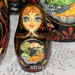 1992 VTG Russian Fairytale Nesting DOLL Hand Painted Signed 9.5- 10 Pce