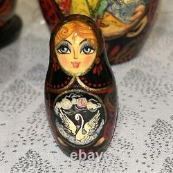 1992 VTG Russian Fairytale Nesting DOLL Hand Painted Signed 9.5- 10 Pce