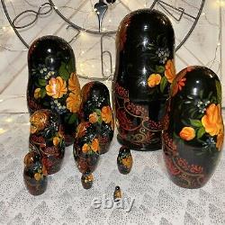 1992 VTG Russian Fairytale Nesting DOLL Hand Painted Signed 9.5- 10 Pce