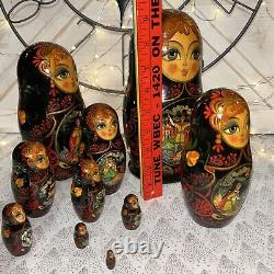 1992 VTG Russian Fairytale Nesting DOLL Hand Painted Signed 9.5- 10 Pce