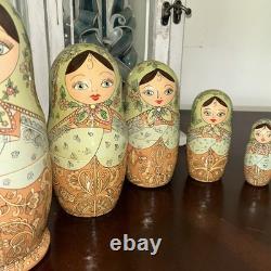 1994 8 Signed Pastel Colors High Gloss Russian Handmade 8 Pce Nesting Doll