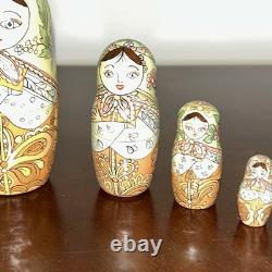 1994 8 Signed Pastel Colors High Gloss Russian Handmade 8 Pce Nesting Doll