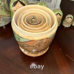 1994 8 Signed Pastel Colors High Gloss Russian Handmade 8 Pce Nesting Doll