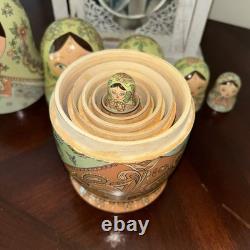 1994 8 Signed Pastel Colors High Gloss Russian Handmade 8 Pce Nesting Doll