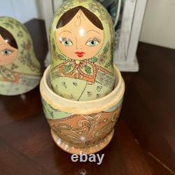 1994 8 Signed Pastel Colors High Gloss Russian Handmade 8 Pce Nesting Doll