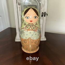 1994 8 Signed Pastel Colors High Gloss Russian Handmade 8 Pce Nesting Doll