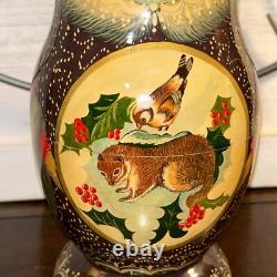1994 Russian Matryoshka Nesting Dolls Holiday Birds w / Holly 10 Pce 10 Tall