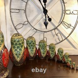 1994 Russian Matryoshka Nesting Dolls Holiday Birds w / Holly 10 Pce 10 Tall