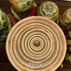 1994 Russian Matryoshka Nesting Dolls Holiday Birds w / Holly 10 Pce 10 Tall