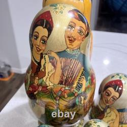 1994 Russian Troika Matryoshka Nesting Dolls 10 Pc Sergiev Posad Hand Painted