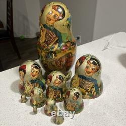 1994 Russian Troika Matryoshka Nesting Dolls 10 Pc Sergiev Posad Hand Painted
