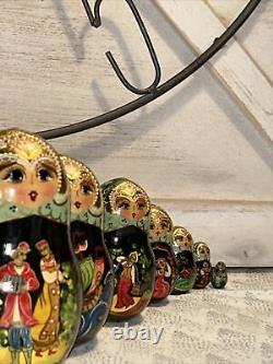 1994 VTG Russian Fairytale Nesting Doll Hand Painted Signed 9.5 10 Pce