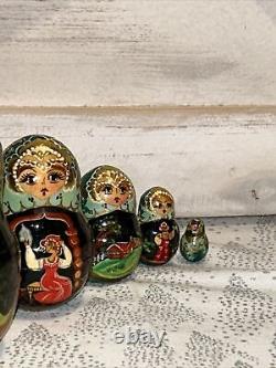 1994 VTG Russian Fairytale Nesting Doll Hand Painted Signed 9.5 10 Pce