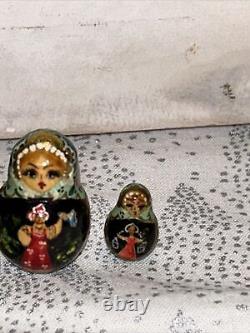 1994 VTG Russian Fairytale Nesting Doll Hand Painted Signed 9.5 10 Pce