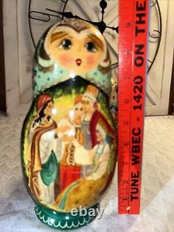 1994 VTG Russian Fairytale Nesting Doll Hand Painted Signed 9.5 10 Pce