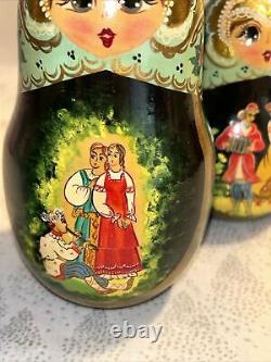 1994 VTG Russian Fairytale Nesting Doll Hand Painted Signed 9.5 10 Pce