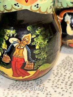 1994 VTG Russian Fairytale Nesting Doll Hand Painted Signed 9.5 10 Pce