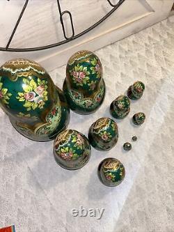 1994 VTG Russian Fairytale Nesting Doll Hand Painted Signed 9.5 10 Pce