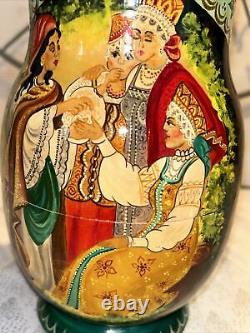 1994 VTG Russian Fairytale Nesting Doll Hand Painted Signed 9.5 10 Pce